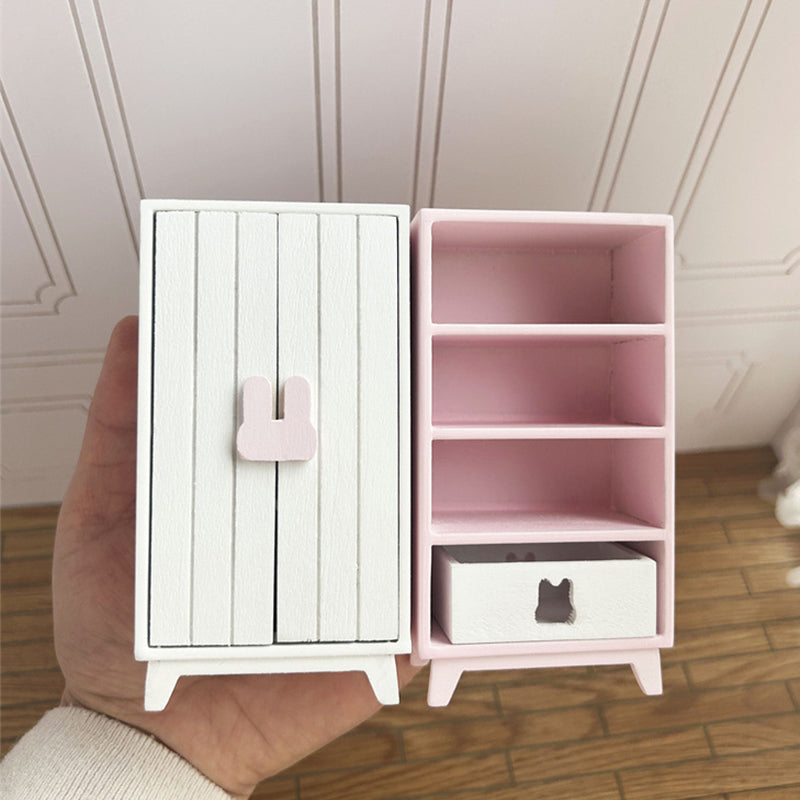 Miniature Dollhouse 1:12 Furniture Ob11 Rabbit Single Bed with Two Cabinets 3-Piece Set