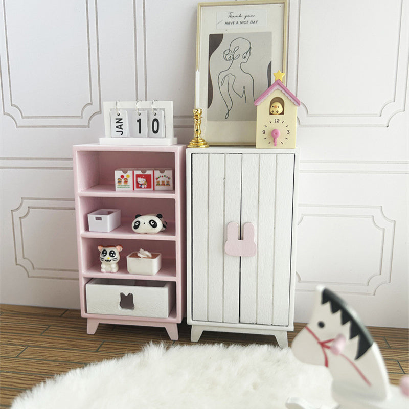 Miniature Dollhouse 1:12 Furniture Ob11 Rabbit Single Bed with Two Cabinets 3-Piece Set