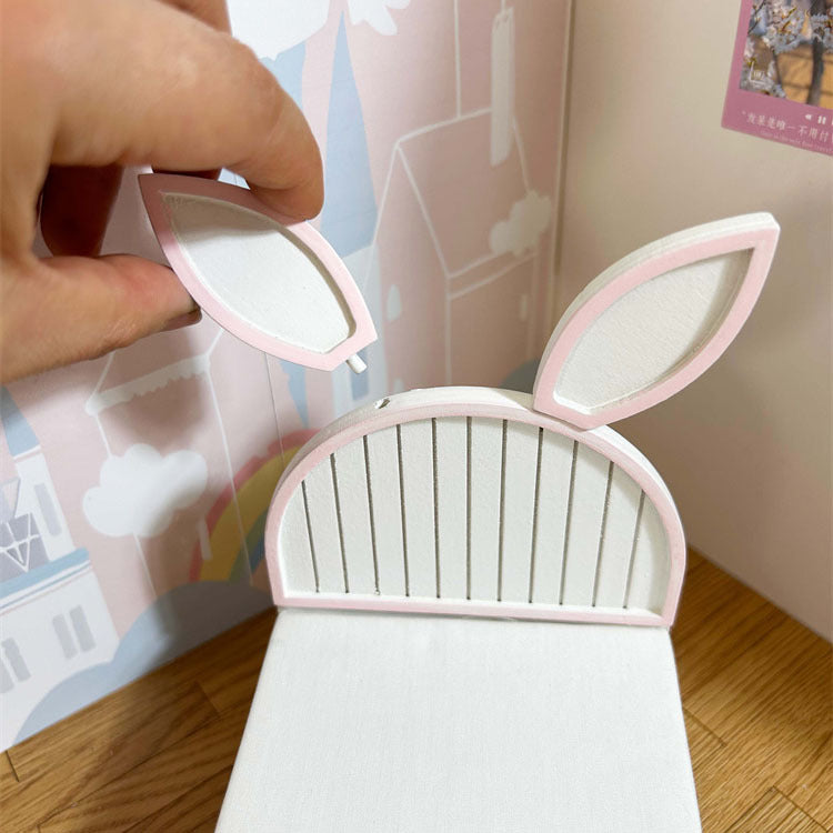 Miniature Dollhouse 1:12 Furniture Ob11 Rabbit Single Bed with Two Cabinets 3-Piece Set
