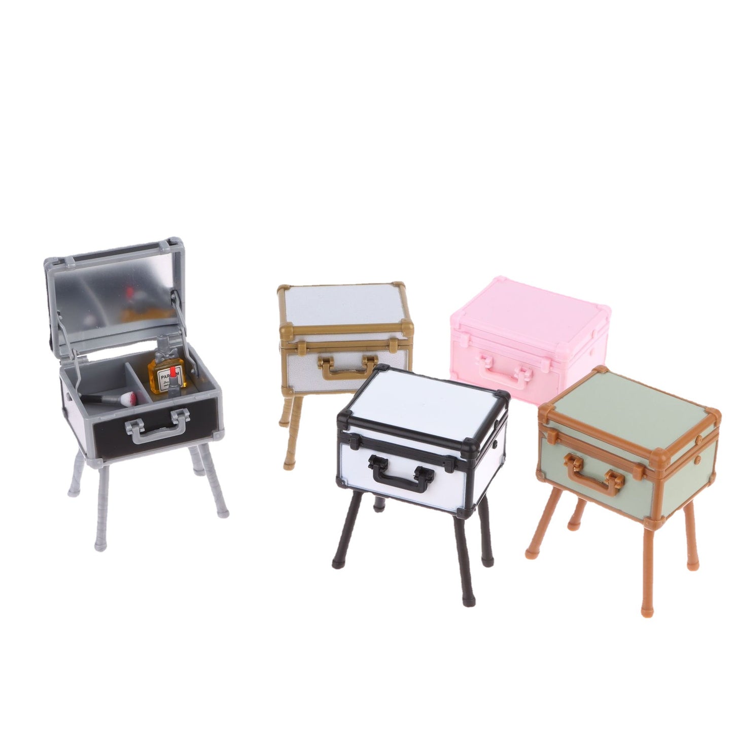 1:12 Dollhouse Makeup Set – Cosmetic Case, Lipstick, Perfume, Cushion Compact