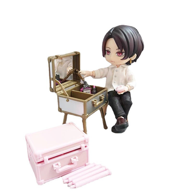 1:12 Dollhouse Makeup Set – Cosmetic Case, Lipstick, Perfume, Cushion Compact